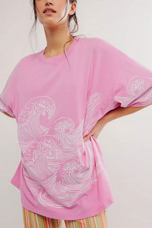 Pink Printed Oversized T-Shirt