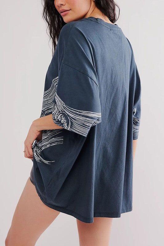 Navy Printed Oversized T-Shirt