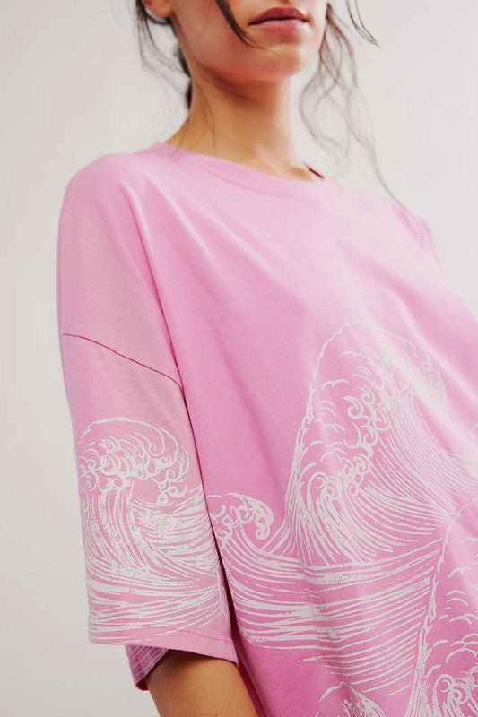 Pink Printed Oversized T-Shirt