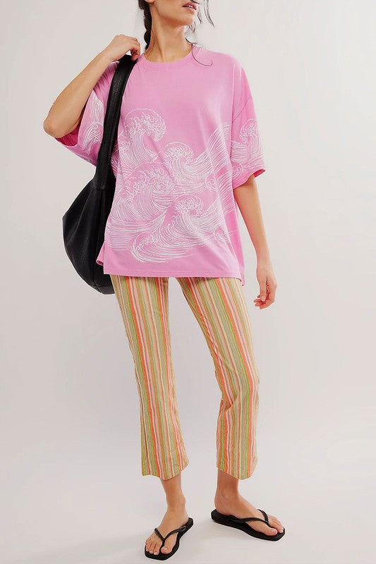 Pink Printed Oversized T-Shirt