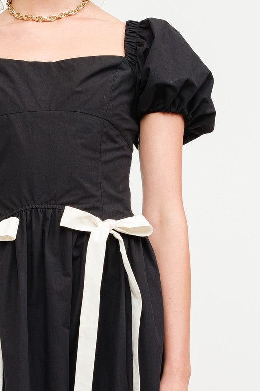 Black Midi Dress & Bow Detail