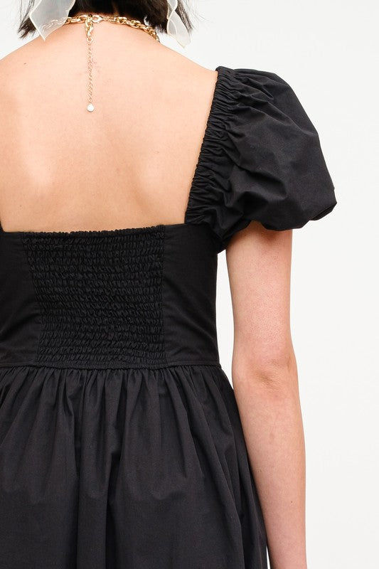 Black Midi Dress & Bow Detail