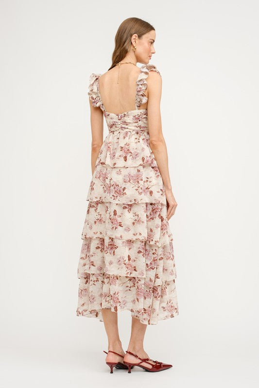 Mauve Floral Tiered Maxi Dress