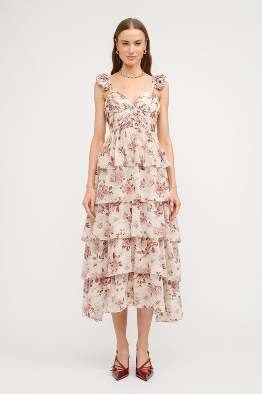 Mauve Floral Tiered Maxi Dress