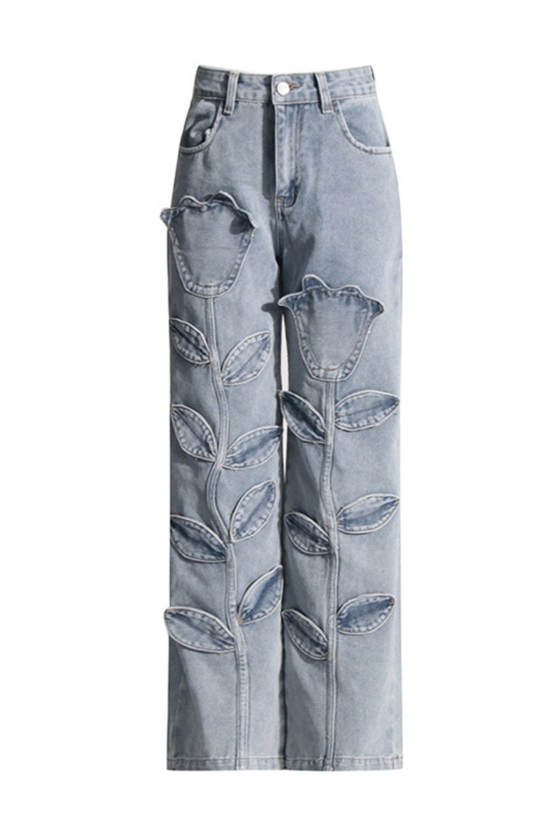 Flower Panel Straight Jeans