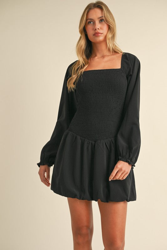 Black Drop Waist Longsleeve Dress