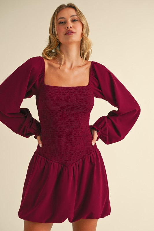 Red Drop Waist Longsleeve Dress