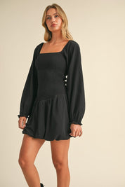 Black Drop Waist Longsleeve Dress