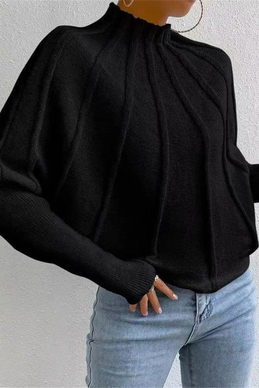 Black Stand Neck Cropped Sweater