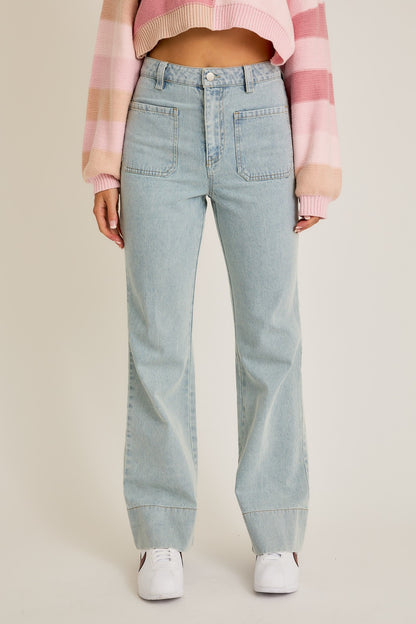 High Waisted Bootcut Patch Pocket Jeans