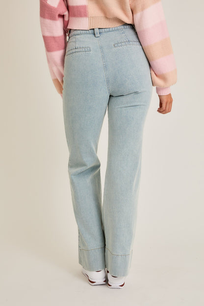 High Waisted Bootcut Patch Pocket Jeans