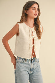 Cream Knit Bow Top