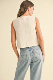 Cream Knit Bow Top