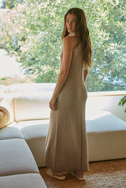 Tan Sleeveless Sweater Maxi Dress