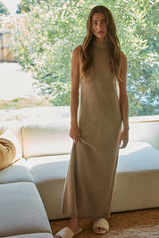 Tan Sleeveless Sweater Maxi Dress