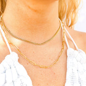 18K Gold Stainless Steel and Paperclip Layered Chain Necklace