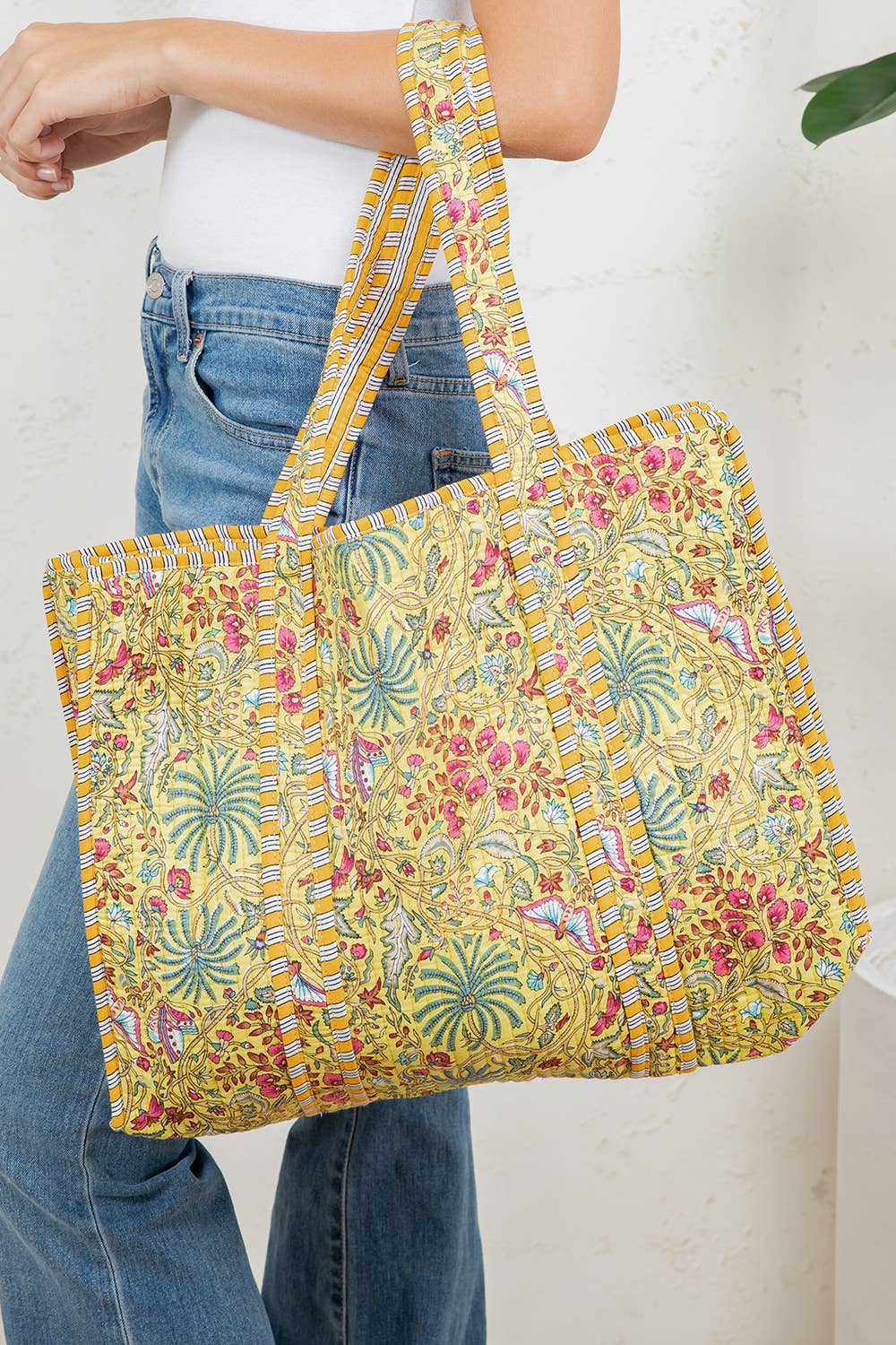 Yellow Floral Reversible Quilted Tote Bag
