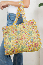 Yellow Floral Reversible Quilted Tote Bag