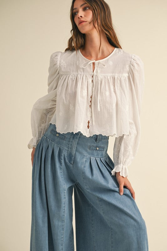 Off White Balloon Sleeve Blouse