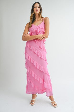 Pink Tiered Ruffle Maxi
