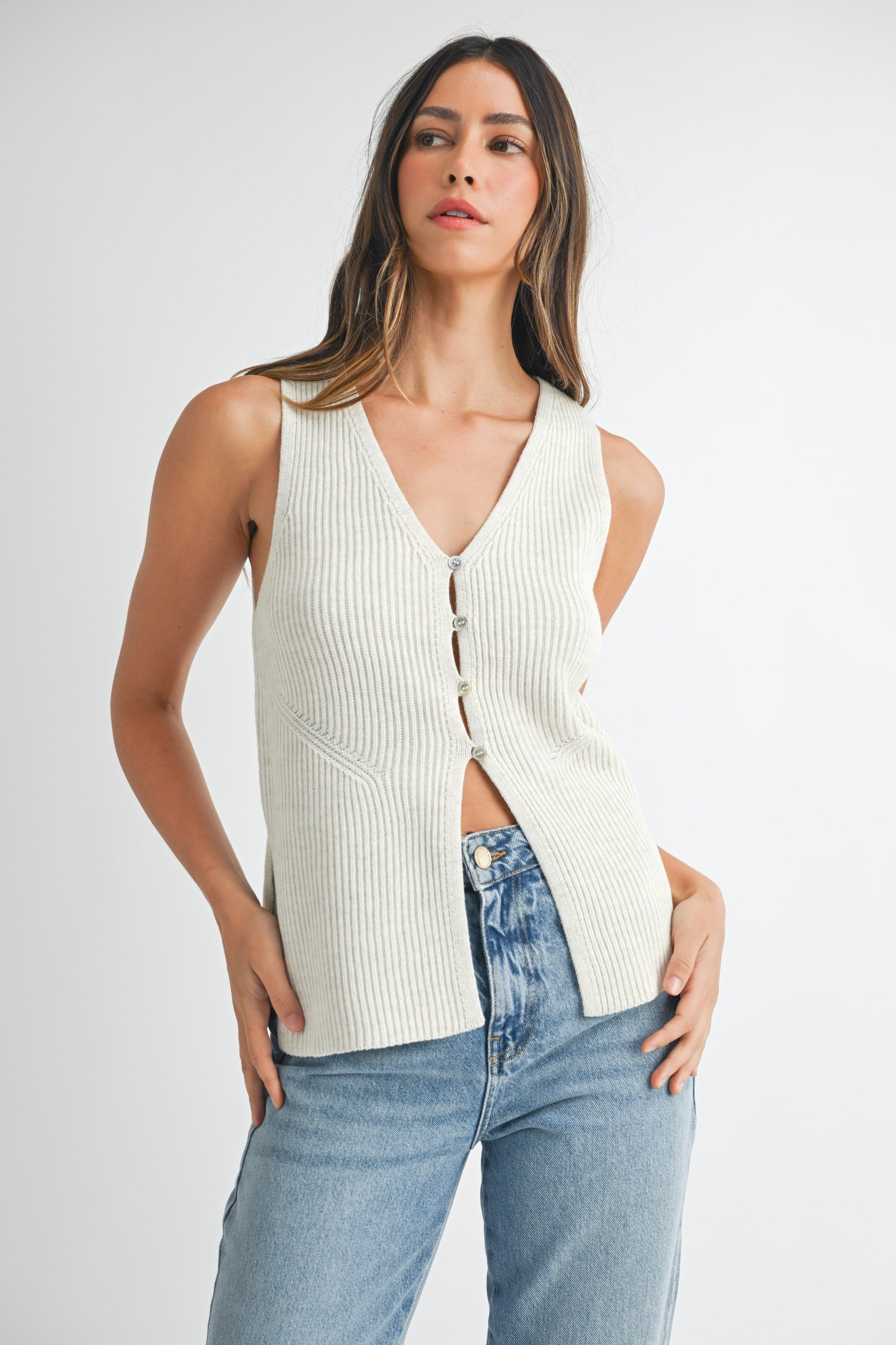 Beige Sleeveless Knit Top
