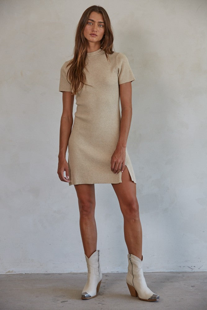 Beige Kint Mini Dress