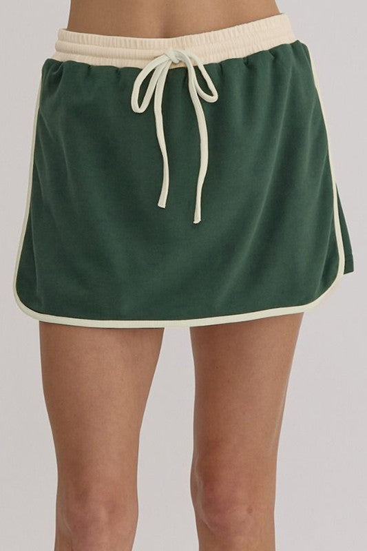 Green Contrast Skirt Set