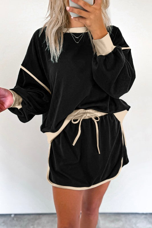 Black Contrast Skirt Set