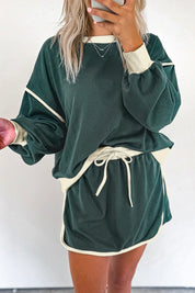 Green Contrast Skirt Set