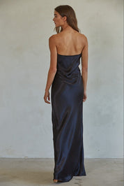 Black Satin Strapless Dress