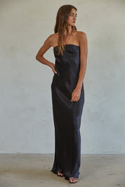 Black Satin Strapless Dress