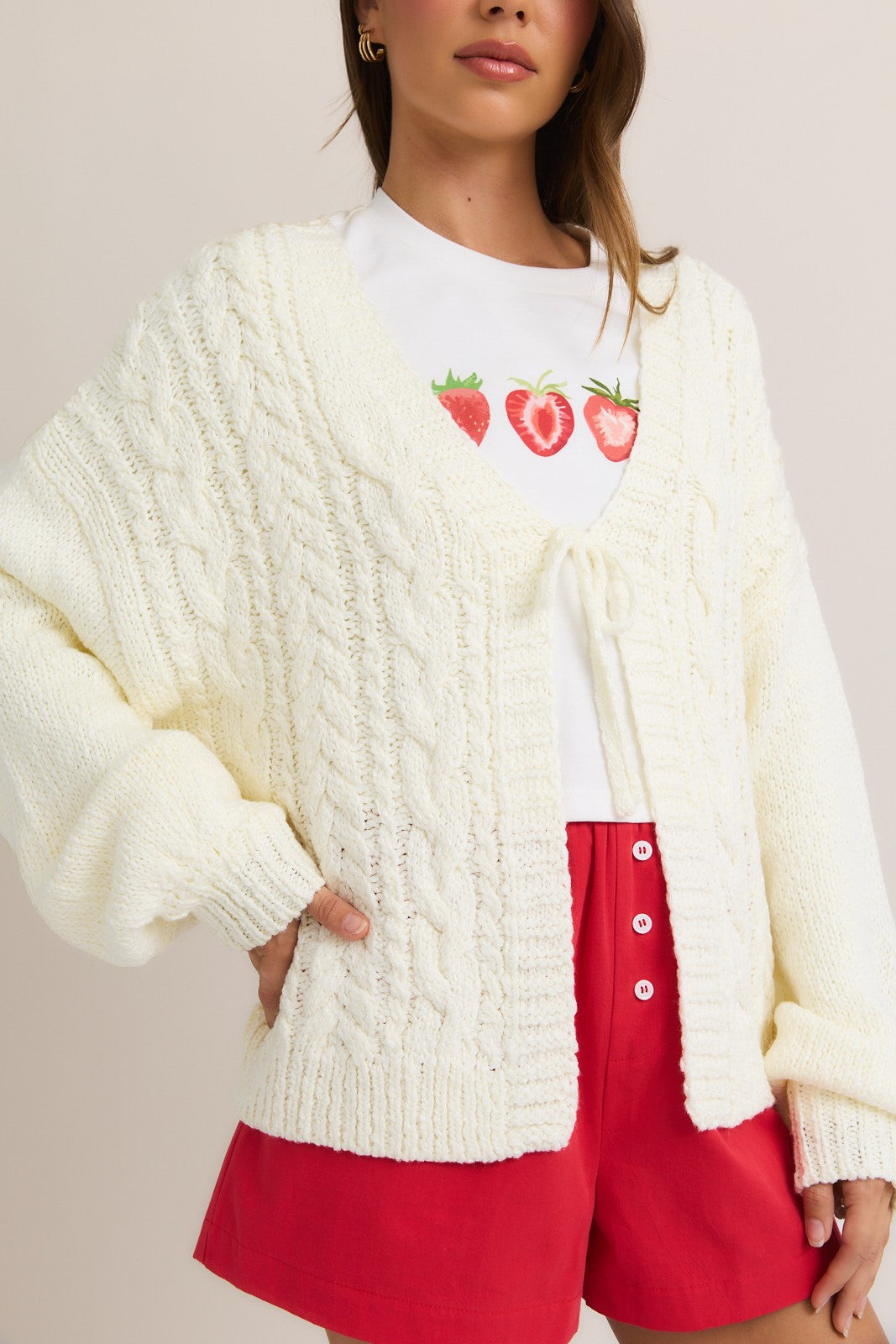 White Front Bow Tie Cardigan