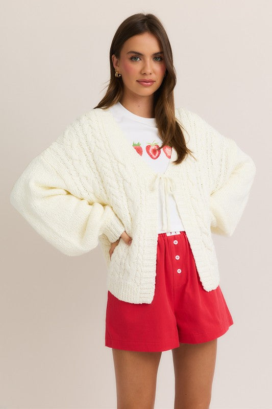 White Front Bow Tie Cardigan
