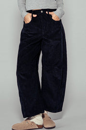Black Corduroy Barrel Jeans