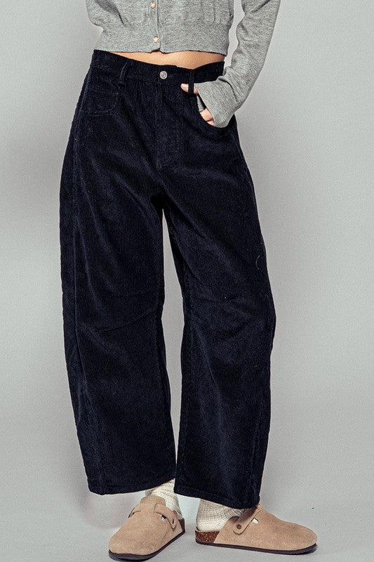 Black Corduroy Barrel Jeans