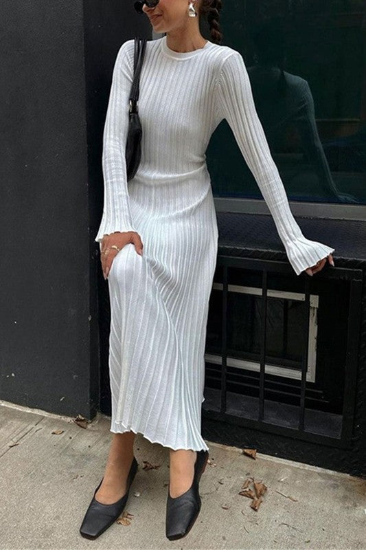 White Pleated Maxi Dress