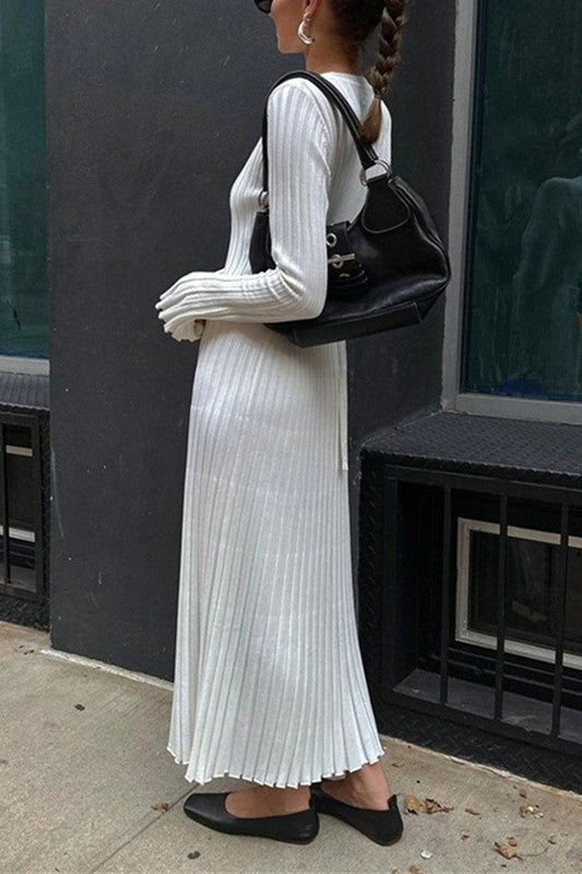 White Pleated Maxi Dress