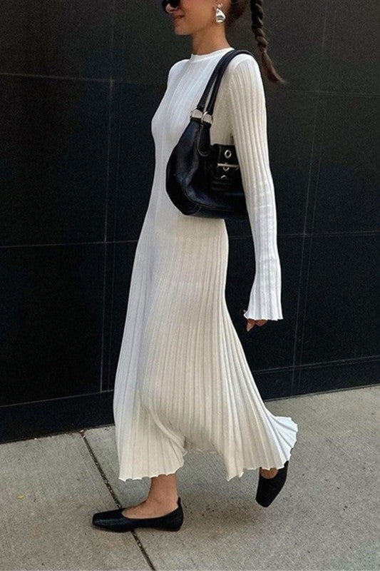 White Pleated Maxi Dress