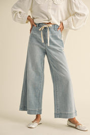 Washed Denim Front Tie Jean Pants