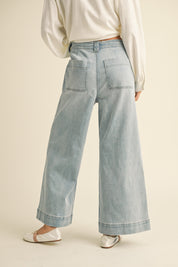 Washed Denim Front Tie Jean Pants