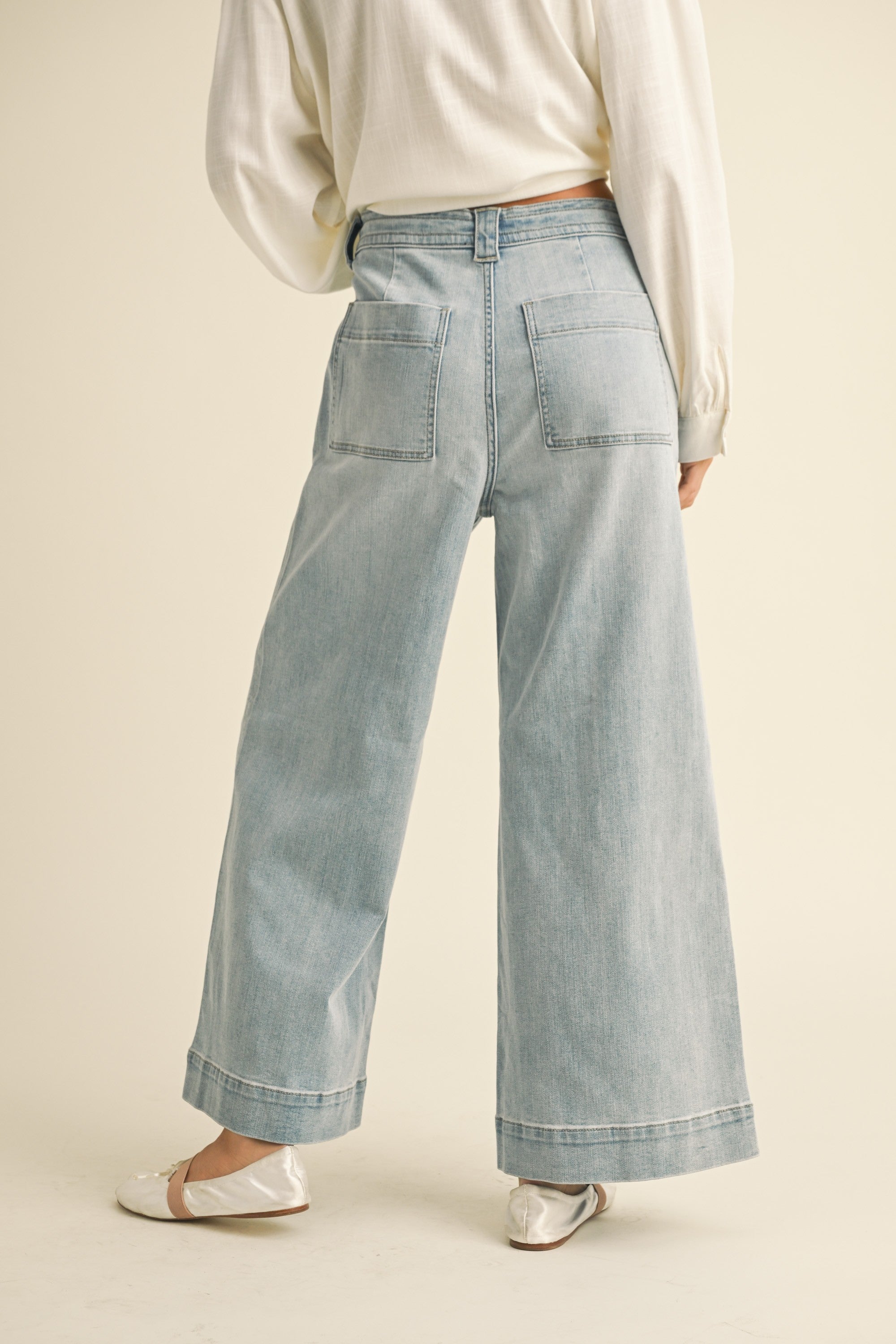Washed Denim Front Tie Jean Pants