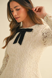 Cream Bow Detail Mini Dress
