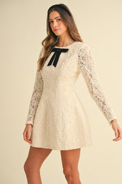 Cream Bow Detail Mini Dress
