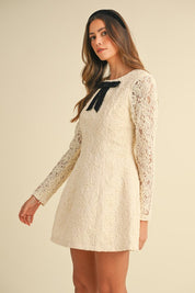 Cream Bow Detail Mini Dress