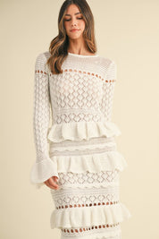Cream Crochet Ruffled Midi Dress