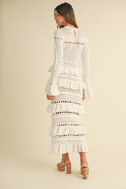 Cream Crochet Ruffled Midi Dress