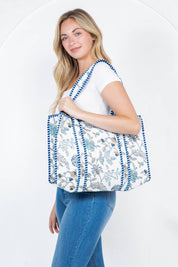 White Floral Quilted Tote Bag