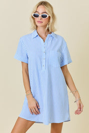 Striped Seersucker Dress W/ Pockets