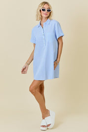Striped Seersucker Dress W/ Pockets