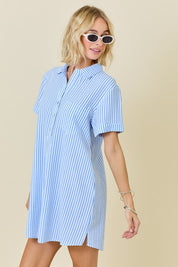 Striped Seersucker Dress W/ Pockets